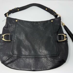 Cole Haan Saddle Shoulder Bag W/Black Pebbled Leather and Gold Hardware Vintage